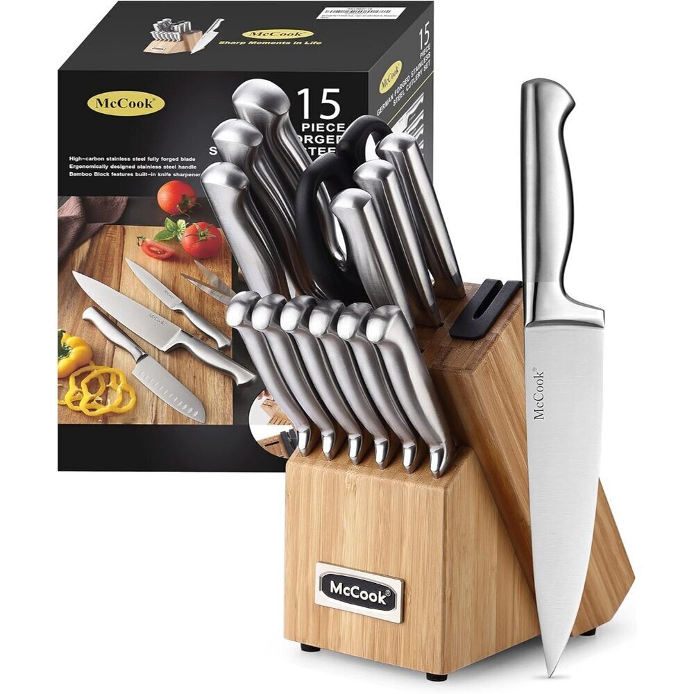 Stainless Steel Knife Block Set 15-Piece German Style